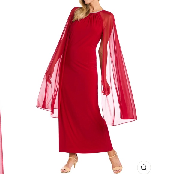 RM Richards NY Long Ity Dress W/ Rhinestone Neck  Caplet sheer sleeves - Picture 4 of 9